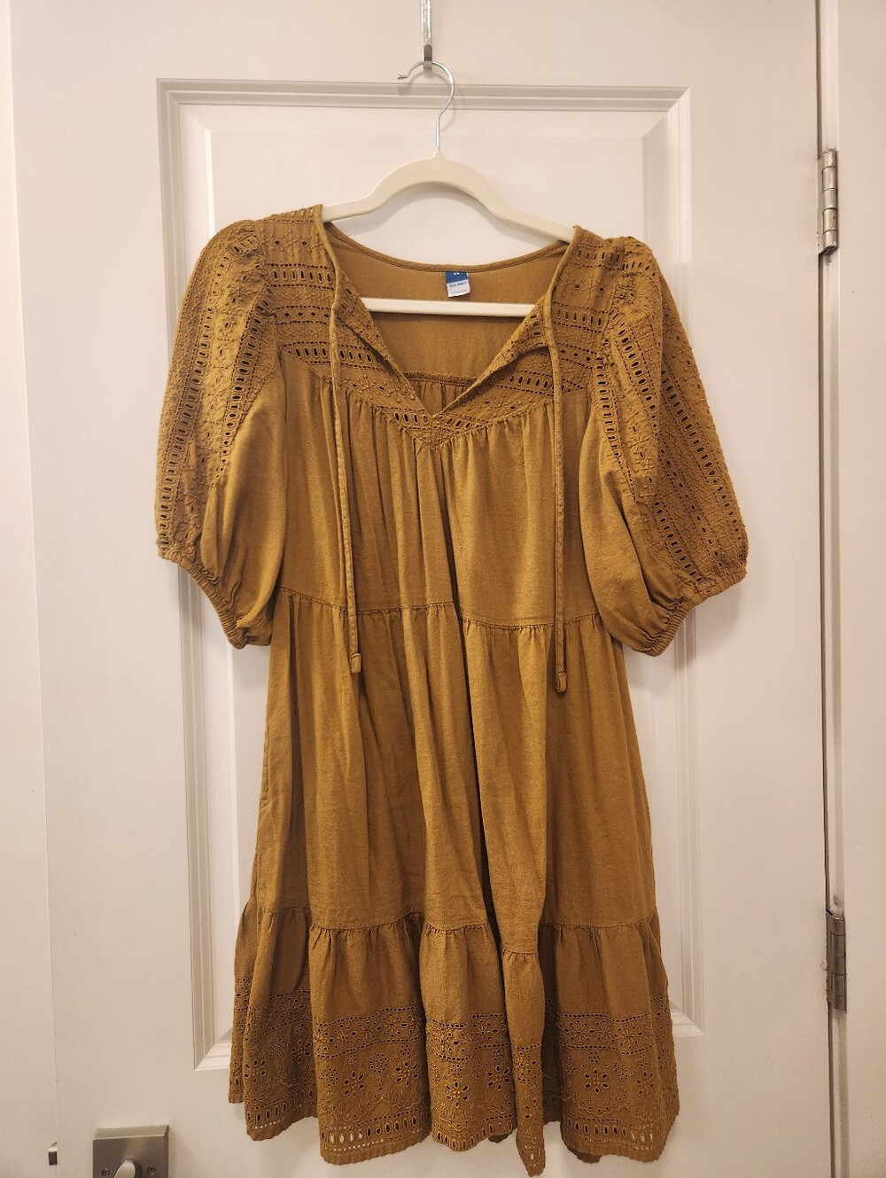 Old Navy Mustard Tie-Front Emrbroidered Dress